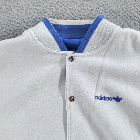 Vintage Adidas Reversible Jacket Mens Large Blue Gray Trefoil Spellout Snap Up - Picture 8 of 16